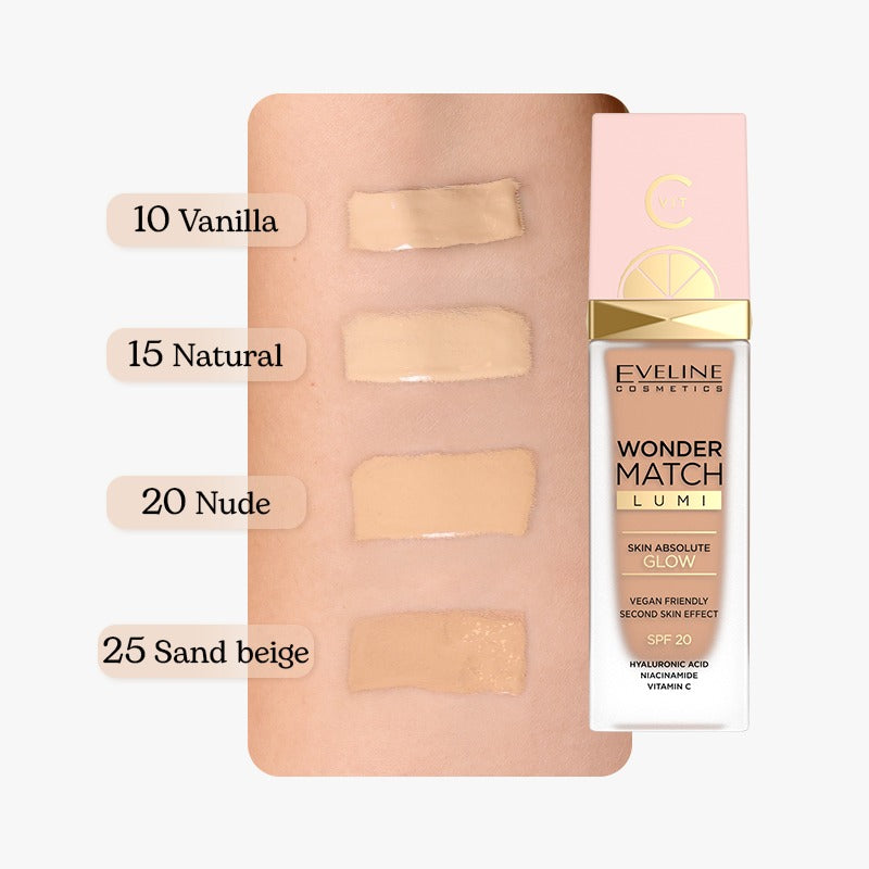 Eveline Cosmetics Wonder Match Lumi Foundation SPF20 - 15 NATURAL - Cosmoshop - description