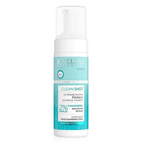 Eveline Clean Shot 2%  Complex, Ultra-Soft Face Cleansing Foam 150 ml - Cosmoshop